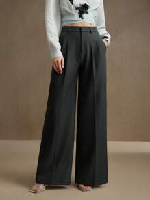 Anewsta Women's Elegant Modern Loose Straight Wide-Leg Pants, Business Casual Going Out - Grey - View 1