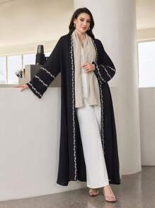 Al Najma Simple Loose Embroidery Long Sleeve Robe, Casual Everyday Wear, Modest Abaya - Black - View 5