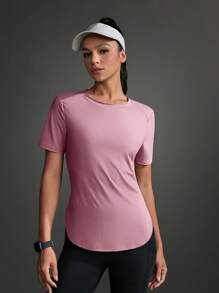 Powerista Koszulka damska z okrągłym dekoltem i krótkim rękawem, w jednolitym kolorze, do ćwiczeń, sportowa, na siłownię