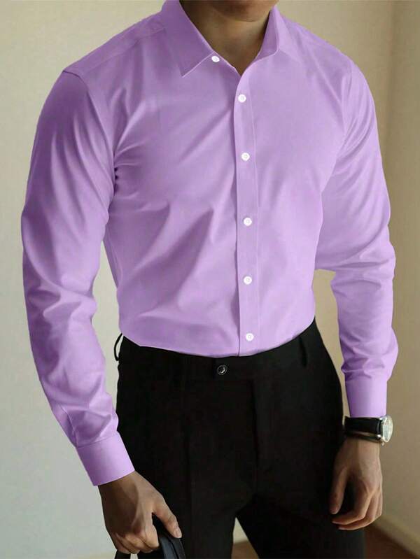 Manfinity Homme Plus Size Men's Casual Solid Color Long Sleeve Shirt