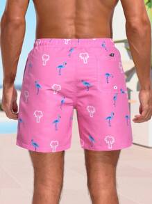 Surfspeed Tropical Print Drawstring Men's Beach Shorts, Suitable For Vacation - Pink - View 2