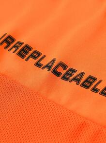 Manfinity Campus Court Aesthetic Post--Men Striped & Letter Print Round Neck Short Sleeve T-Shirt, Summer - Orange - View 8