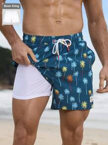 Surfspeed Men's Tie Front Printed Pocket Casual Beach Pants, Vacation & Leisure Men Swim Trunks - Multicolor - View 4