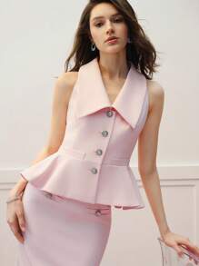 MOTF PREMIUM 纽扣式荷叶边背心夹克 - 粉色 - 查看 7