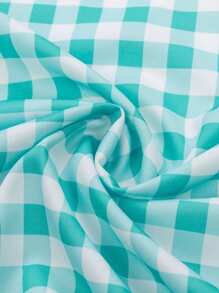 Manfinity Homme Casual Vacation Plaid Small Icon Front Single-Breasted Comfortable Long Sleeve Fashion Casual Shirt For Men, Fall - Mint Green - View 3