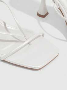 CUCCOO SZL Square Toe Strap Lace-Up High Heel Sandals - White - View 10