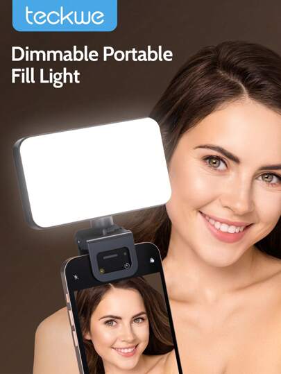 Teckwe 自拍灯、夹式补光灯、迷你自拍补光灯兼容 iPhone/平板电脑/笔记本电脑、3 种模式和 5 级亮度，非常适合自拍、化妆、Vlog、视频会议圣诞礼物、秋冬季假期露营必备品度假配件、露营用品