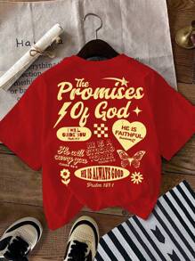 INAWLY 女式街头休闲口号图案印花圆领 T 恤，春夏 - 紅色 - 查看 1