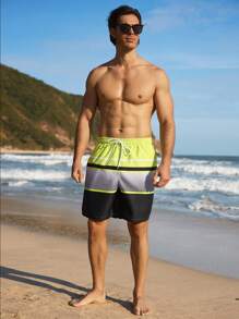 Surfspeed Plus Size Men's Striped Drawstring Waist Casual Beach Shorts Men Swim Trunks - Lime Green - View 4