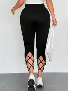 Calvaya Plus Size Women Hollow Out Plain Leggings, Minimalist Fashion Suitable For Summer