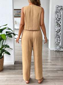 Flirla 2 pièces ensemble grande taille : Gilet sans manches décontracté et pantalon