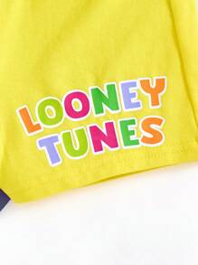 LOONEY TUNES X SHEIN Baby Boy Colorful Striped Cartoon Animal Print Contrast Color Sleeveless Tank & Shorts Set, Summer