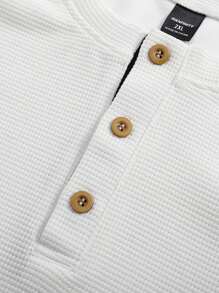 Manfinity Homme 大码男式纯色拼布正面纽扣休闲短袖 T 恤