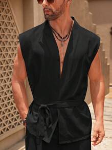 Genlund 男士简约纯色背心，适合夏季男士穿着 - 黑色 - 查看 1