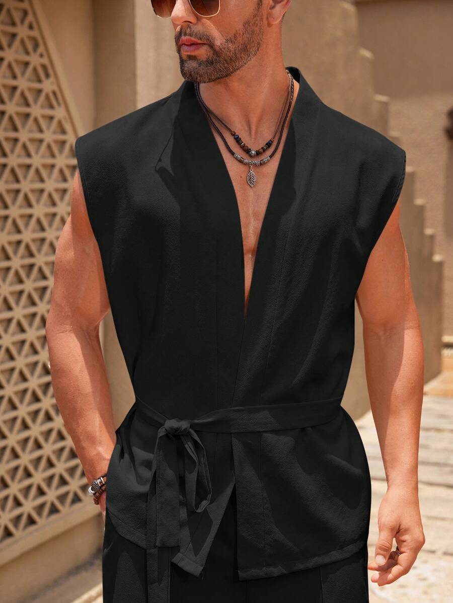 Genlund 男士简约纯色背心，适合夏季男士穿着 - 黑色 - 查看 1