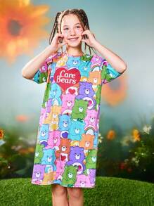 SHEIN X Care Bears Camisón informal con estampado de oso de dibujos animados lindo para niñas preadolescentes, apto para todas las estaciones - Multicolor - Ver 7
