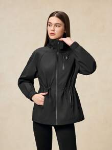 OutZeal 女士防水防风拉链连帽抽绳腰带户外夹克 徒步露营 秋冬