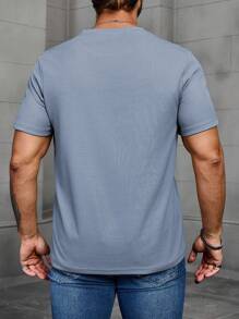 Manfinity Homme 大码男士夏季休闲纯色短袖T恤 - 霧霾藍 - 查看 2