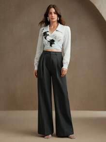 Anewsta Women's Elegant Modern Loose Straight Wide-Leg Pants, Business Casual Going Out - Grey - View 5