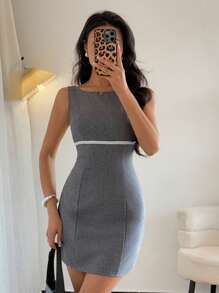 Rafferiza Women's Sleeveless Mini Dress With Back Cut-Out And Bow Decor, Contrast Color - Grey - View 4