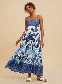 Travachic 女式编织印花吊带长裙 - 藍白色 - 查看 6
