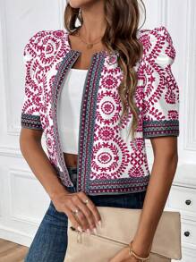 SHEIN LUNE Women's Minimalist Short Sleeve Jacket, Fashionable For Summer - Multicolor - View 4