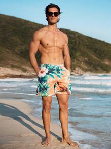 Surfspeed Men's Front Tie Print Simple Beach Pants, Casual & Vacation Men Swim Trunks - Champagne - View 3