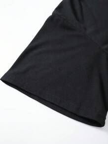 SHEIN Casual Flower & Letter Pattern Round Neck Short Sleeve T-Shirt, Summer - Black - View 4