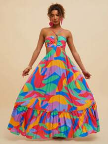 Travachic Robe femme extra longue avec imprimé géométrique tissé - Multicolore - View 6