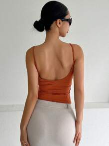 DAZY Áo ba lỗ hở lưng ôm sát màu trơn đơn giản, giản dị dành cho nữ, áo ba lỗ, áo kiểu học sinh - Màu be - Xem 2