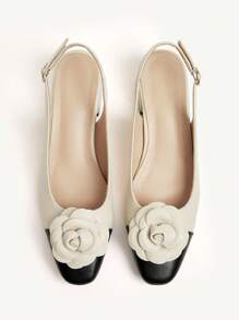 CUCCOO CHICEST 女式白色花卉印花粗跟圆头高跟鞋 - 白色 - 查看 3