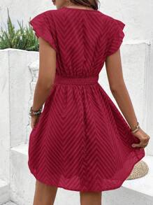 SHEIN Frenchy Vacation Casual Color Block Lace Patchwork Cap Sleeve Dress Christmas Summer New Year Red Burgundy - Burgundy - View 2