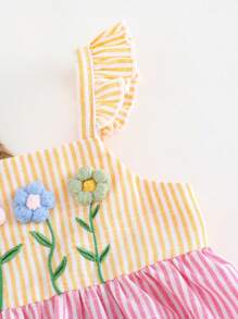 Cozy Pixies Baby Girl 3D Floral Contrast Color Block Sleeveless Waist Fit Dress - Pink - View 8