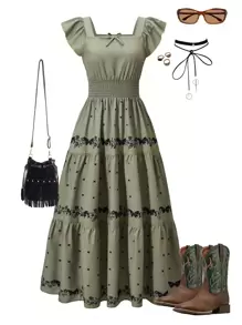 SHEIN Mädchen Sommer Kleid mit Blume Muster, Rüschen und A-Linie, Flügelärmel, Outfits für Teenager