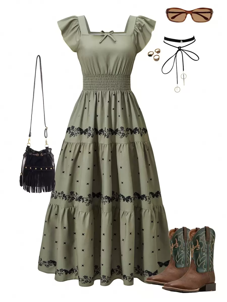 SHEIN Mädchen Sommer Kleid mit Blume Muster, Rüschen und A-Linie, Flügelärmel, Outfits für Teenager