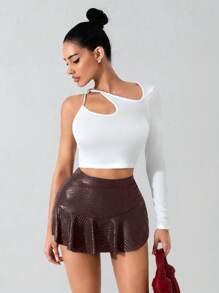 Zolique New Design Women's Burgundy Textured Leather Skirt Pants