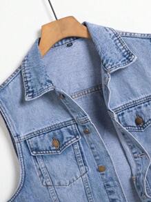 Manfinity Homme Men's Casual Washed Denim Vest Jacket - Light Wash - View 3