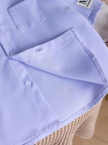 SHEIN Young Boy Casual 2 In 1 Long Sleeve Shirt, Simple And Loose Lapel, Sleeves With Exquisite Label, Fashionable Casual Wear For Daily Outing, Parties, Holidays, And School Plain Shirt For Kidsboys Shirt Setpocket Teen Boys Sets