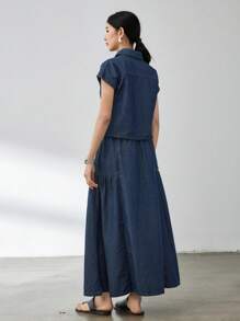 Dazy-Less 2 pièces/Set Costume en jean style patchwork évasé pour femmes