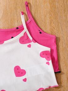 SHEIN 4pcs Young Girl Cute Pattern Camisole And Shorts Knitted Summer Homewear Set - Hot Pink - View 8