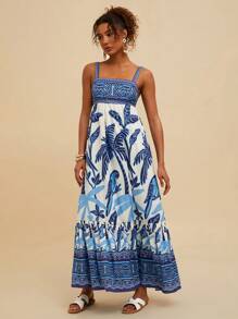 Travachic 女式编织印花吊带长裙 - 藍白色 - 查看 4