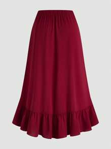 SHEIN MOOSTA Falda de mujer talla grande en color borgoña, estilo vintage retro barroco, cintura alta, bajo bajo, con volantes y capas, para fiestas/estilo bohemio, para primavera/verano, regalo para el Día de San Valentín - Burdeos - Ver 2