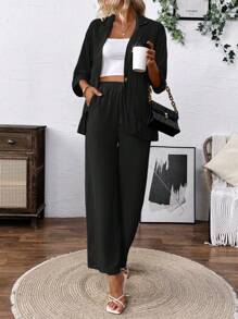Franclia Women's Solid Color Mottled Lapel Long Sleeve Blazer And Pants Casual Suit Set