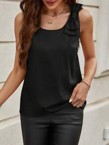 SHEIN Clasi Women Solid Color Bow Decor Round Neck Casual Summer Tank Top Spring For Women Summer - Black - View 6