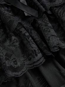 ROMWE Đầm midi corset phối ren viền nhung màu tương phản phong cách cung điện Gothic Vintage cho nữ - màu đen - Xem 4