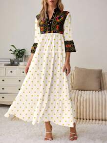 Al Najma Women V-Neck Pleated Long Sleeve Dress, Suitable For Autumn