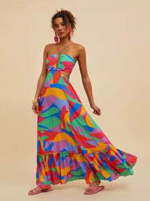Travachic Robe femme extra longue avec imprimé géométrique tissé - Multicolore - View 3