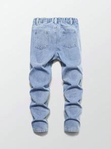 Tween Boy Casual Distressed Ripped Design Straight & Tapered Leg Jeans, Versatile Street Style For School, Daily Wear, Suitable For Spring/Summer 2025 - Medium Wash - View 2