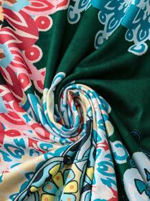 SHEIN Plus Size Women Floral Print V-Neck Backless Dress, Vacation Style - Dark Green - View 3