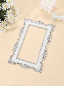 1pc Scroll Detail Rectangle Decor Switch Outlet Wall Sticker, Vintage Geometric Design Switch Sticker For Home - White - View 2